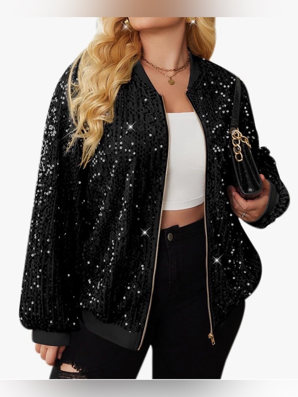 In’Voland Sparkle Long Sleeve Sequin Jacket Black Size 24W NWT IN PKG